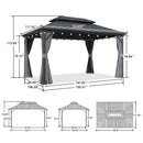 PURPLE LEAF Grey Hardtop Gazebo with Heavy Duty Galvanized Steel Double Roof with String Lights-clear