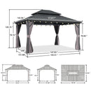 PURPLE LEAF Grey Hardtop Gazebo with Heavy Duty Galvanized Steel Double Roof with String Lights-clear