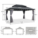 PURPLE LEAF Grey Hardtop Gazebo with Heavy Duty Galvanized Steel Double Roof with String Lights-clear