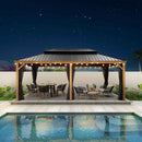 PURPLE LEAF Hardtop Gazebo for Patio Wood Grain Galvanized Steel Frame Awning with Lights - Purple Leaf Garden