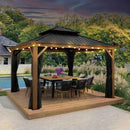 PURPLE LEAF Hardtop Gazebo for Patio Wood Grain Galvanized Steel Frame Awning with Lights - Purple Leaf Garden