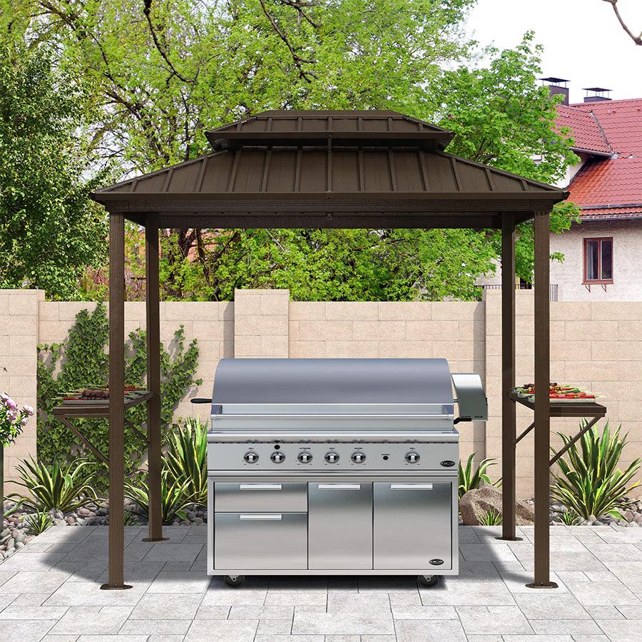 grill tent PURPLE LEAF Hardtop Grill Gazebo for Patio Bronze Permanent Metal Roof Outside Sun Shade Outdoor BBQ Canopy