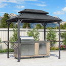 PURPLE LEAF Hardtop Grill Gazebo for Patio Grey Permanent Metal Roof Outside Sun Shade Outdoor BBQ Canopy - Purple Leaf Garden
