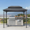 PURPLE LEAF Hardtop Grill Gazebo for Patio Grey Permanent Metal Roof Outside Sun Shade Outdoor BBQ Canopy - Purple Leaf Garden