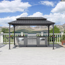 PURPLE LEAF Hardtop Grill Gazebo for Patio Grey Permanent Metal Roof Outside Sun Shade Outdoor BBQ Canopy - Purple Leaf Garden