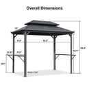 Hardtop gazebo overall dimensions with measurements displayed, gray powder-coated aluminum frame, 6'x9' size.