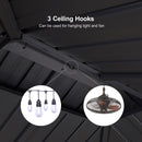 Hardtop gazebo with 3 ceiling hooks for lights and fans.