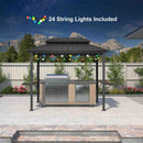 PURPLE LEAF Hardtop Grill Gazebo for Patio Grey Permanent Metal Roof Outside Sun Shade Outdoor BBQ Canopy with String Lights