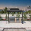 PURPLE LEAF Hardtop Grill Gazebo for Patio Grey Permanent Metal Roof Outside Sun Shade Outdoor BBQ Canopy with String Lights