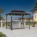 PURPLE LEAF Hardtop Grill Gazebo for Patio Grey Permanent Metal Roof Outside Sun Shade Outdoor BBQ Canopy with String Lights