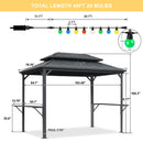 PURPLE LEAF Hardtop Grill Gazebo for Patio Grey Permanent Metal Roof Outside Sun Shade Outdoor BBQ Canopy with String Lights