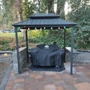 PURPLE LEAF Hardtop Grill Gazebo for Patio Grey Permanent Metal Roof Outside Sun Shade Outdoor BBQ Canopy with String Lights