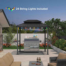PURPLE LEAF Hardtop Grill Gazebo for Patio Grey Permanent Metal Roof Outside Sun Shade Outdoor BBQ Canopy with String Lights