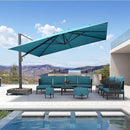 PURPLE LEAF cantilever patio umbrella and outdoor furniture set, providing patio shade solutions with a pool