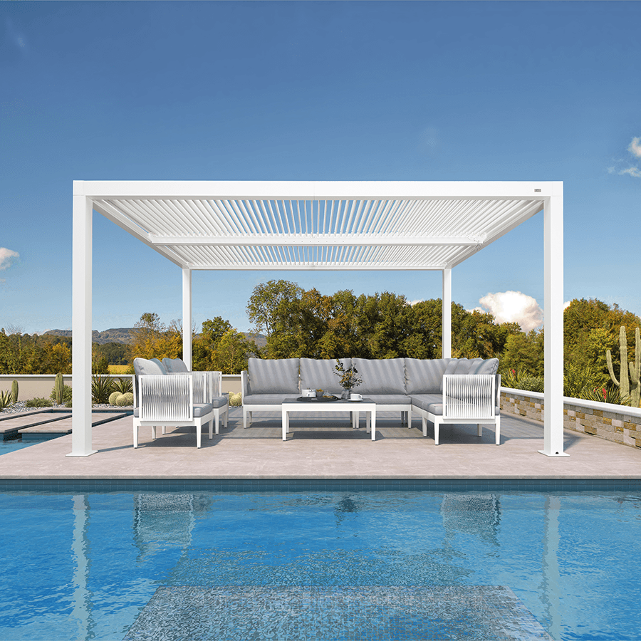 Adjustable Pergola with Louvered Roof | Modern White Design