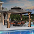 PURPLE LEAF Outdoor Hardtop Gazebo For Garden Bronze Double Roof Aluminum Frame Pavilion - Purple Leaf Garden