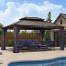 PURPLE LEAF Outdoor Hardtop Gazebo For Garden Bronze Double Roof Aluminum Frame Pavilion - Purple Leaf Garden
