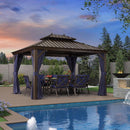 PURPLE LEAF Outdoor Hardtop Gazebo for Garden Bronze Double Roof Aluminum Frame Pavilion - Purple Leaf Garden