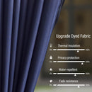 Navy blue gazebo curtain fabric with thermal insulation, privacy protection, water-repellent and fade resistance features.