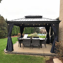 PURPLE LEAF Outdoor Hardtop Gazebo for Patio Bronze Aluminum Frame Pavilion with Navy-Blue Curtain - Purple Leaf Garden