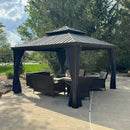 PURPLE LEAF Outdoor Hardtop Gazebo for Patio Bronze Aluminum Frame Pavilion with Navy-Blue Curtain - Purple Leaf Garden