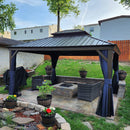 PURPLE LEAF Outdoor Hardtop Gazebo For Patio Bronze Aluminum Frame Pavilion With Navy-Blue Curtain - Purple Leaf Garden