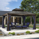 PURPLE LEAF Outdoor Hardtop Gazebo For Patio Bronze Aluminum Frame Pavilion With Navy-Blue Curtain - Purple Leaf Garden