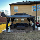 PURPLE LEAF Outdoor Hardtop Gazebo For Patio Bronze Aluminum Frame Pavilion With Navy-Blue Curtain - Purple Leaf Garden