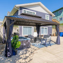 PURPLE LEAF Outdoor Hardtop Gazebo for Patio Bronze Aluminum Frame Pavilion with Navy-Blue Curtain - Purple Leaf Garden
