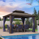 PURPLE LEAF Outdoor Hardtop Gazebo For Patio Bronze Aluminum Frame Pavilion With Navy-Blue Curtain - Purple Leaf Garden