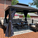 PURPLE LEAF Outdoor Hardtop Gazebo for Patio Bronze Aluminum Frame Pavilion with Navy-Blue Curtain - Purple Leaf Garden