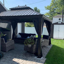 PURPLE LEAF Outdoor Hardtop Gazebo for Patio Bronze Aluminum Frame Pavilion with Navy-Blue Curtain - Purple Leaf Garden