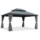 PURPLE LEAF Patio Gazebo For Backyard Grey Hardtop Galvanized Steel Roof Awning With Upgrade Curtain - Purple Leaf Garden
