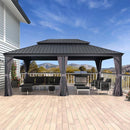 PURPLE LEAF Patio Gazebo For Backyard Grey Hardtop Galvanized Steel Roof Awning With Upgrade Curtain - Purple Leaf Garden