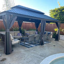 PURPLE LEAF Patio Gazebo for Backyard Grey Hardtop Galvanized Steel Roof Awning with Upgrade Curtain - Purple Leaf Garden