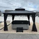 PURPLE LEAF Patio Gazebo for Backyard Grey Hardtop Galvanized Steel Roof Awning with Upgrade Curtain - Purple Leaf Garden