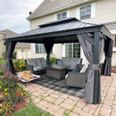 PURPLE LEAF Patio Gazebo for Backyard Grey Hardtop Galvanized Steel Roof Awning with Upgrade Curtain - Purple Leaf Garden