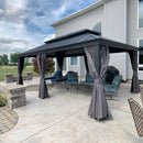 PURPLE LEAF Patio Gazebo for Backyard Grey Hardtop Galvanized Steel Roof Awning with Upgrade Curtain - Purple Leaf Garden