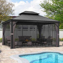 PURPLE LEAF Patio Gazebo for Backyard Grey Hardtop Galvanized Steel Roof Awning with Upgrade Curtain - Purple Leaf Garden