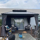 PURPLE LEAF Patio Gazebo For Backyard Grey Hardtop Galvanized Steel Roof Awning With Upgrade Curtain - Purple Leaf Garden