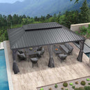 PURPLE LEAF Patio Gazebo For Backyard Grey Hardtop Galvanized Steel Roof Awning With Upgrade Curtain - Purple Leaf Garden