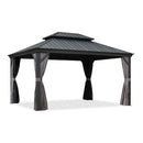 PURPLE LEAF Patio Gazebo For Backyard Grey Hardtop Galvanized Steel Roof Awning With Upgrade Curtain - Purple Leaf Garden