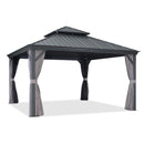 PURPLE LEAF Patio Gazebo For Backyard Grey Hardtop Galvanized Steel Roof Awning With Upgrade Curtain - Purple Leaf Garden