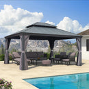 PURPLE LEAF Patio Gazebo For Backyard Grey Hardtop Galvanized Steel Roof Awning With Upgrade Curtain - Purple Leaf Garden