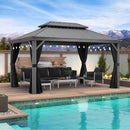 PURPLE LEAF Patio Gazebo for Backyard | Hardtop Galvanized Steel Frame with String Lights | Light Grey - Purple Leaf Garden