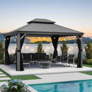 PURPLE LEAF Patio Gazebo for Backyard | Hardtop Galvanized Steel Frame with String Lights | Light Grey - Purple Leaf Garden