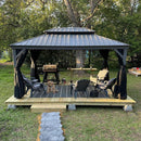 PURPLE LEAF Patio Gazebo for Backyard | Hardtop Galvanized Steel Frame with String Lights | Light Grey - Purple Leaf Garden