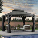 PURPLE LEAF Patio Gazebo For Backyard | Hardtop Galvanized Steel Frame With Upgrade Curtain | Light Grey - Purple Leaf Garden