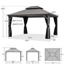 PURPLE LEAF Patio Gazebo For Backyard | Hardtop Galvanized Steel Frame With Upgrade Curtain | Light Grey - Purple Leaf Garden