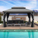 PURPLE LEAF Patio Gazebo For Backyard | Hardtop Galvanized Steel Frame With Upgrade Curtain | Light Grey - Purple Leaf Garden